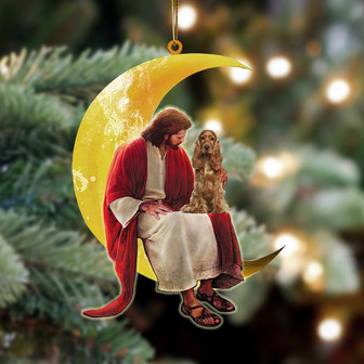 Cocker Spaniel And Jesus Sitting On The Moon Hanging Ornament Dog Ornament, Car Ornament, Christmas Ornament - Thegiftio UK