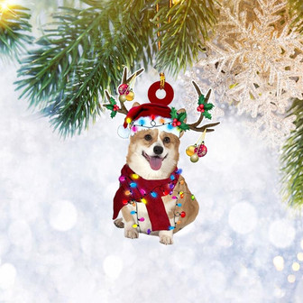 Corgi With Christmas Light Reindeer Ornament, Dog Pet Lover Gifts, Christmas Tree Ornament, Home Decor Plastic Ornament - Thegiftio