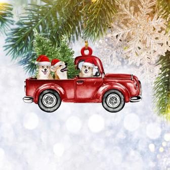 Corgi Red Truck Flat 2D Christmas Ornament, Pet Dog Lover Gifts, Christmas Tree Ornament, Home Decor Plastic Ornament - Thegiftio UK