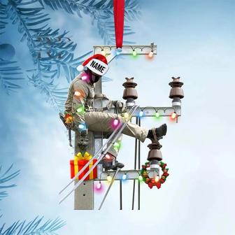 Costume Lineman On The Pole Personalized Christmas Ornament, Custom Lineman Ornament, Lineman Gift - Thegiftio UK
