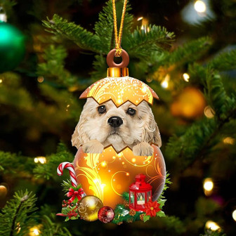 CREAM American Cocker Spaniel In Golden Egg Christmas Ornament - Thegiftio UK