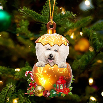CREAM Bichon Frise In Golden Egg Christmas Ornament - Thegiftio UK