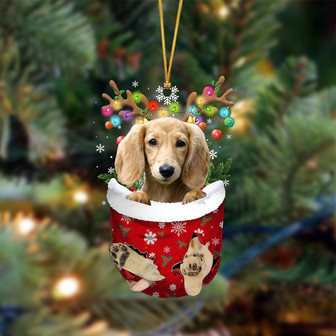CREAM Long haired Dachshund-In Christmas Pocket Two Sides Ornament, Christmas Ornament, Car Ornament - Thegiftio UK