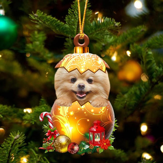 CREAM Pomeranian In Golden Egg Christmas Ornament - Thegiftio UK