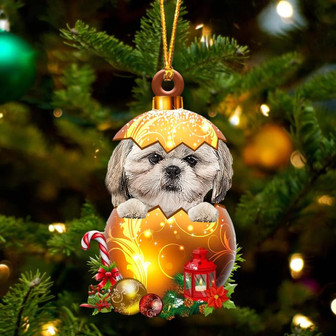CREAM Shih Tzu In Golden Egg Christmas Ornament - Thegiftio UK