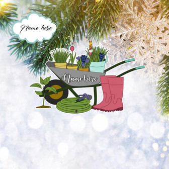 Custom Garden Wheelbarrow Gardening Lover Gardeners Gift Flat 2D Ornament, Christmas Tree Ornament, Home Decor - Thegiftio
