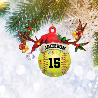 Custom Softball Ball Reindeer String Lights Flat 2D Ornament, Christmas Tree Ornament Gifts, Home Decor Plastic Ornament - Thegiftio