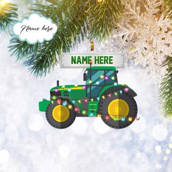 Custom Tractor With String Lights Flat 2D Ornament, Farmer Gift, Christmas Tree Ornament, Home Decor Plastic Ornament - Thegiftio UK