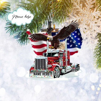Custom Truck American Flag Eagle Flat 2D Ornament, Trucker Gifts, Christmas Tree Ornament, Home Decor Plastic - Thegiftio