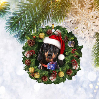 Dachshund Weiner Doxie Dog Lover Christmas Wreath Ornament, Christmas Tree Ornament Gifts, Home Decor Plastic Ornament - Thegiftio UK
