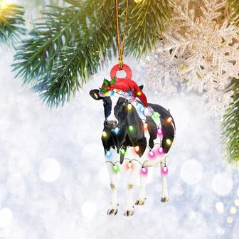Dairy Cow Christmas Santa Hat Ornament, Farm Animal Lover Gifts, Christmas Tree Ornament, Home Decor Plastic Ornament - Thegiftio UK