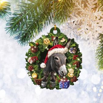 Donkey Christmas Wreath Ornament Flat 2D, Farm Animal Lover Gifts, Christmas Tree Ornament, Home Decor Plastic Ornament - Thegiftio UK