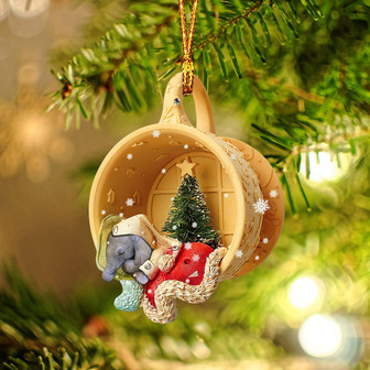 Elephant Sleeping in a tiny cup Christmas Holiday-Two Sided Ornament, Christmas Ornament, Car Ornament - Thegiftio UK