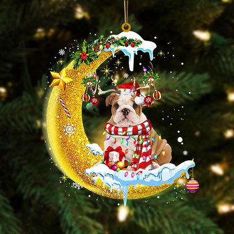 English Bulldog On The Moon Merry Christmas Hanging Ornament Dog Ornament, Car Ornament, Christmas Ornament - Thegiftio UK