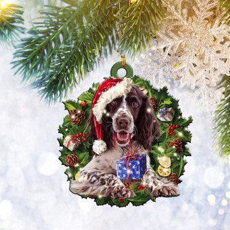 English Springer Spaniel Dog Christmas Wreath Flat 2D Ornament, Christmas Tree Ornament, Home Decor Plastic Ornament - Thegiftio UK