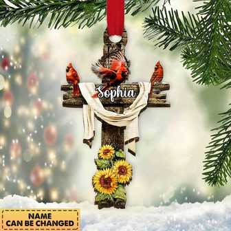Faith Old Cross Cardinal Sunflower Personalized Ornament - Thegiftio