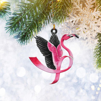Flamingo Breast Cancer Awareness Pink Ribbon Flat 2D Ornament, Christmas Tree Ornament, Home Decor Plastic Ornament - Thegiftio