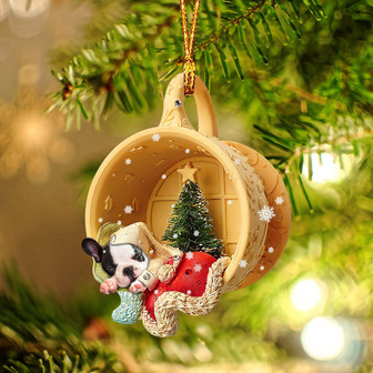 French Bulldog Sleeping in a tiny cup Christmas Holiday-Two Sided Ornament, Christmas Ornament, Car Ornament - Thegiftio UK