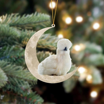 Furry Silkie Chicken Sits On The Moon Hanging Ornament Dog Ornament, Car Ornament, Christmas Ornament - Thegiftio UK