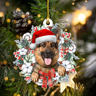 German Shepherd - White Flower Wreath Shape Ornament - Thegiftio UK