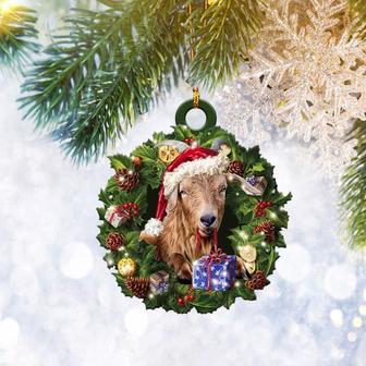 Goat Christmas Wreath Flat 2D Ornament, Farm Animal Lover Gifts, Christmas Tree Ornament, Home Decor Plastic Ornament - Thegiftio UK