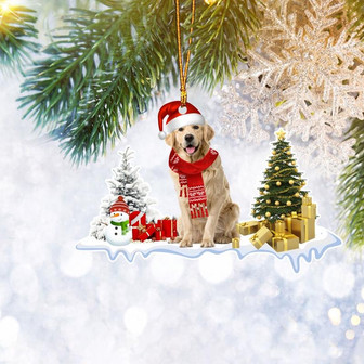 Golden Retriever Santa Pine Tree Ornament Flat 2D, Dog Lover Gifts, Christmas Tree Ornament, Home Decor Plastic Ornament - Thegiftio UK