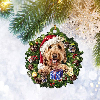 Goldendoodle Christmas Wreath Ornament Flat 2D, Dog Lover Gifts, Christmas Tree Ornament, Home Decor Plastic Ornament - Thegiftio UK