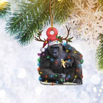 Gorilla Wearing Santa Hat Christmas Ornament, Animal Lover Gifts, Christmas Tree Ornament, Home Decor Plastic Ornament - Thegiftio UK