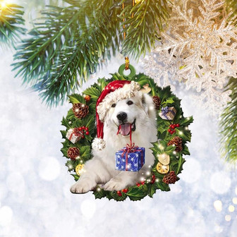 Great Pyrenees Christmas Wreath Ornament Flat 2D, Dog Lover Gifts, Christmas Tree Ornament, Home Decor Plastic Ornament - Thegiftio UK