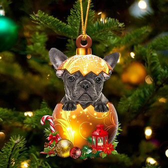 Grey French Bulldog In Golden Egg Christmas Ornament - Thegiftio UK