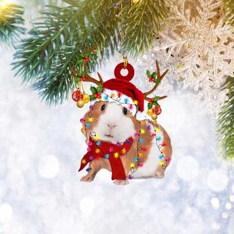 Guinea Pig Christmas Reindeer Ornament Flat 2D, Animal Lover Gifts, Christmas Tree Ornament, Home Decor Plastic Ornament - Thegiftio UK