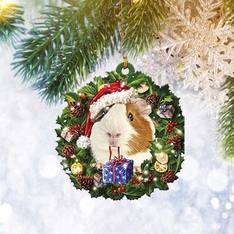 Guinea Pig Christmas Wreath Ornament Flat 2D, Animal Lover Gifts, Christmas Tree Ornament, Home Decor Plastic Ornament - Thegiftio UK