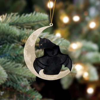 Halloween Black Cat Sits On The Moon Hanging Ornament Dog Ornament, Car Ornament, Christmas Ornament - Thegiftio