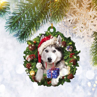Husky Sr Christmas Wreath Ornament Flat 2D, Dog Lover Gifts, Christmas Tree Ornament, Home Decor Plastic Ornament - Thegiftio UK
