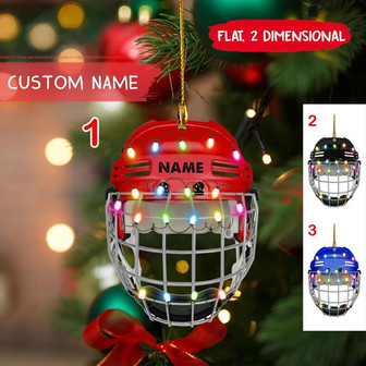 Ice Hockey Helmet Christmas Flat Ornament, Hockey Player Ornament, Personalized Hockey Ornament, Hockey Lover - Thegiftio UK