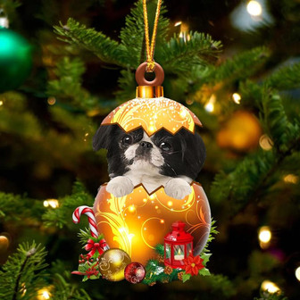 Japanese Chin In Golden Egg Christmas Ornament - Thegiftio