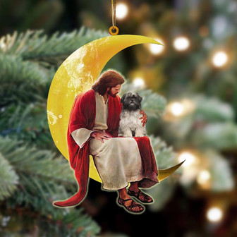 Lhasa Apso And Jesus Sitting On The Moon Hanging Ornament Dog Ornament, Car Ornament, Christmas Ornament - Thegiftio UK