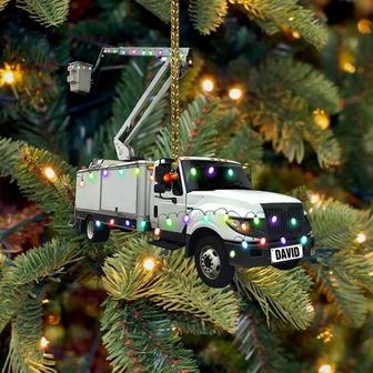 Lineman Truck Christmas Lights Personalized Flat Ornament, Custom Shape Lineman Bucket Truck Ornament - Two Sided Ornament - Thegiftio UK