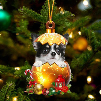 Long haired white Chihuahua In Golden Egg Christmas Ornament - Thegiftio UK