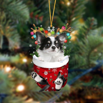 Long haired white Chihuahua-In Christmas Pocket Two Sides Ornament, Christmas Ornament, Car Ornament - Thegiftio UK