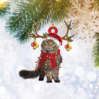 Maine Coon Cat Christmas Reindeer Ornament Flat 2D, Pet Lover Gifts, Christmas Tree Ornament, Home Decor - Thegiftio UK