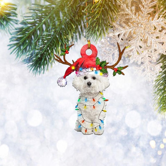 Maltese Dog Reindeer 2D Christmas Ornament, Dog Pet Lover Gifts, Christmas Tree Ornament, Home Decor Plastic Ornament - Thegiftio UK