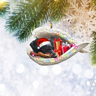 Miniature Pinscher Sleeping Angel Wing Christmas Ornament, Dog Pet Christmas Tree Ornament, Home Decor Plastic Ornament - Thegiftio UK