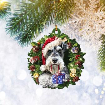 Miniature Schnauzer Christmas Wreath Ornament, Dog Pet Lover Gifts, Christmas Tree Ornament, Home Decor Plastic Ornament - Thegiftio UK