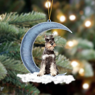 Miniature Schnauzer Sits On The Moon Hanging Ornament Dog Ornament, Car Ornament, Christmas Ornament - Thegiftio UK