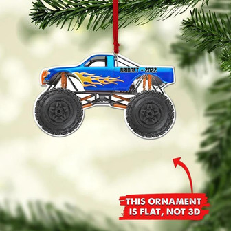 Monster Car Personalized Ornaments, Blue Truck Ornament, Gift For Kid - Thegiftio