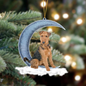 Ornament- Airedale Terrier Sits On The Moon Hanging Ornament Dog Ornament, Car Ornament, Christmas Ornament - Thegiftio UK