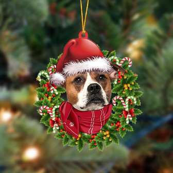 Ornament- American Bulldog 1-Xmas Bandana Hanging Ornament, Happy Christmas Ornament, Car Ornament - Thegiftio UK