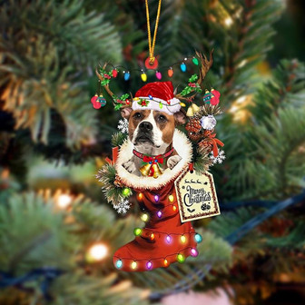 Ornament- American Bulldog 1-Xmas Boot-Two Sided Ornament, Happy Christmas Ornament, Car Ornament - Thegiftio UK