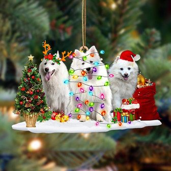 Ornament- American Eskimo Dog-Christmas Dog Friends Hanging Ornament, Happy Christmas Ornament, Car Ornament - Thegiftio UK